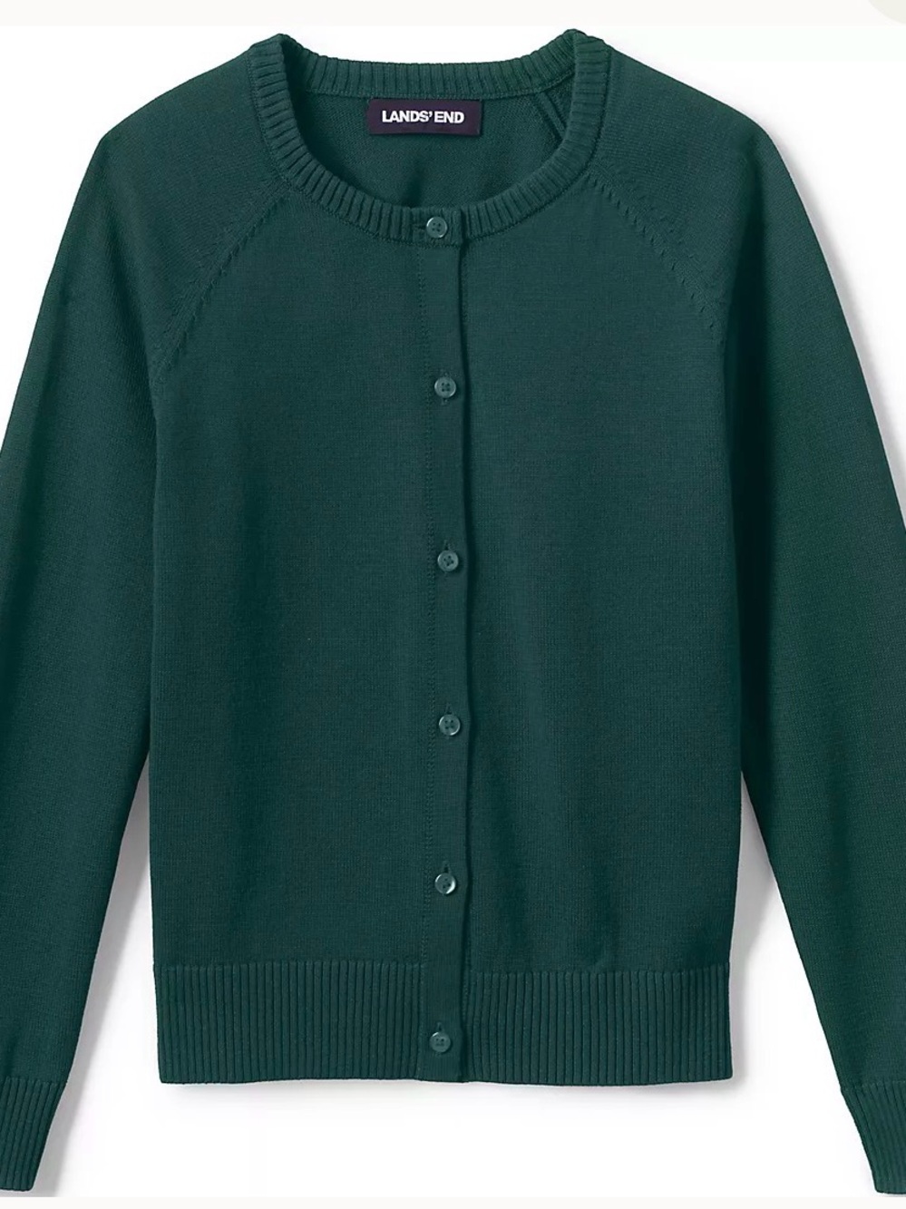 100% cashmere NWT Lands' End Women's Dark Green Crewneck Cardigan Sweater
